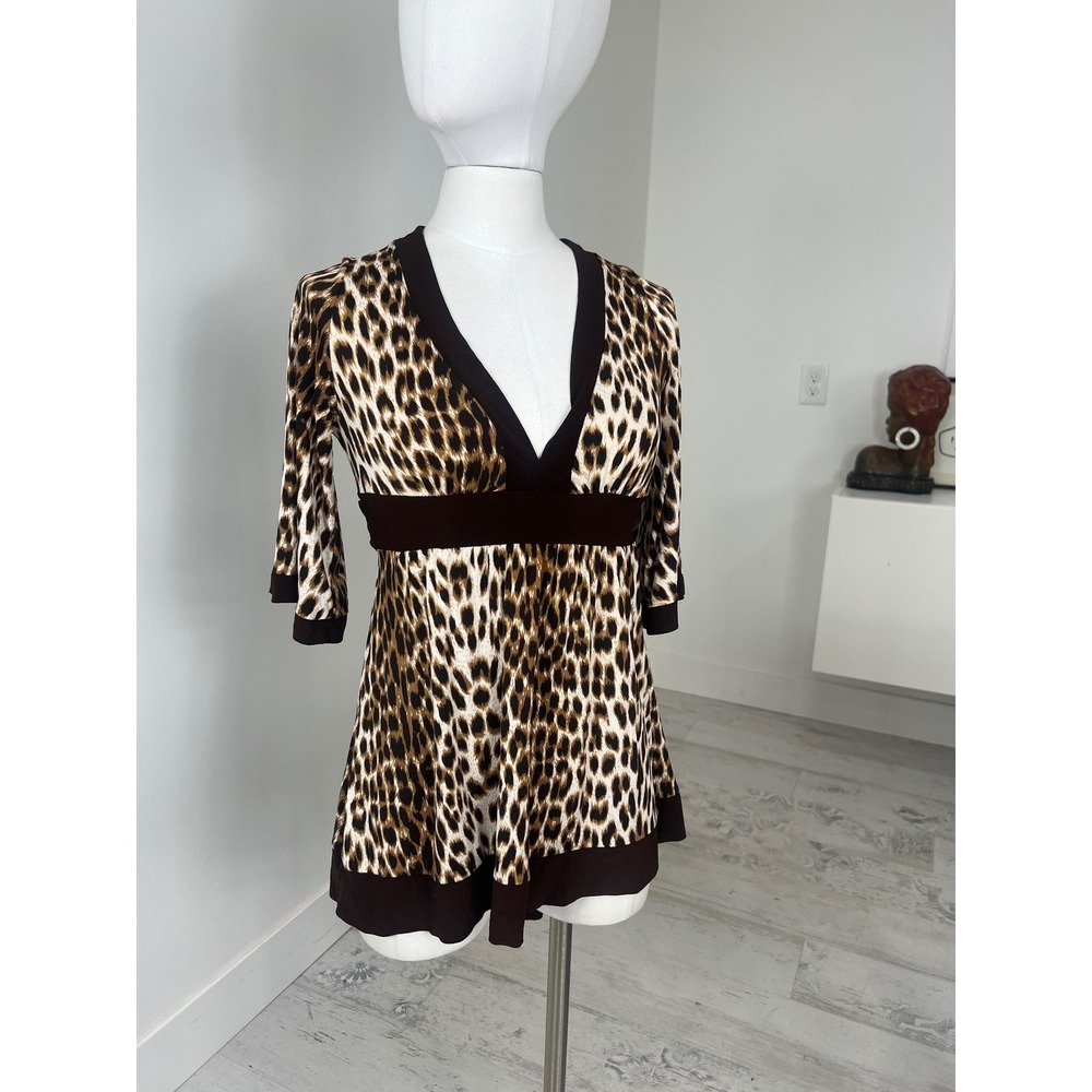 Vintage Forever 21 Animal Print Baby Doll Tie Back Top Size M